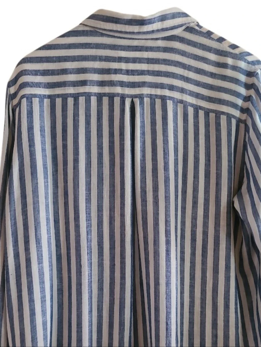 Rails Charli Striped Button-Up Shirt in Blue White Linen Blend Semi Sheer